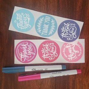 3/$15 THANK YOU STICKERS Set of 50 LARGE 2" PINK BLUE MAGENTA NAVY TEAL